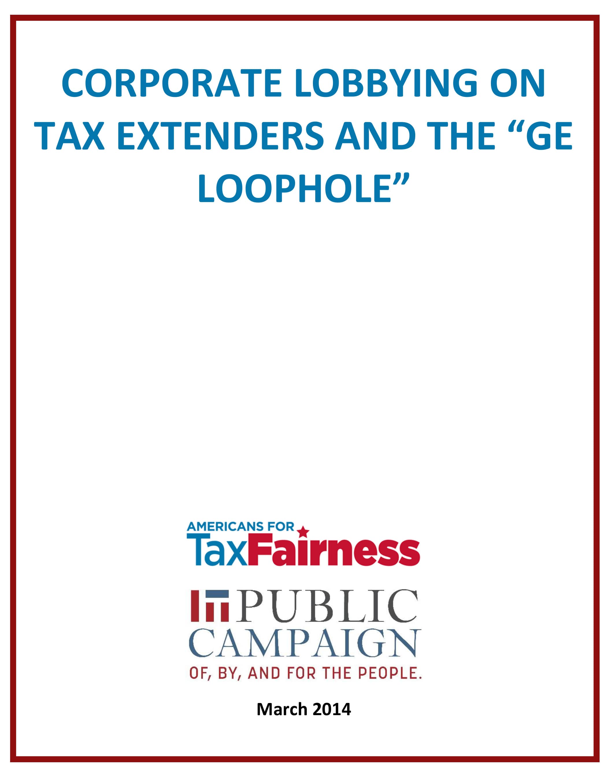 Corporate Lobbying on Tax Extenders and the 'GE Loophole' cover